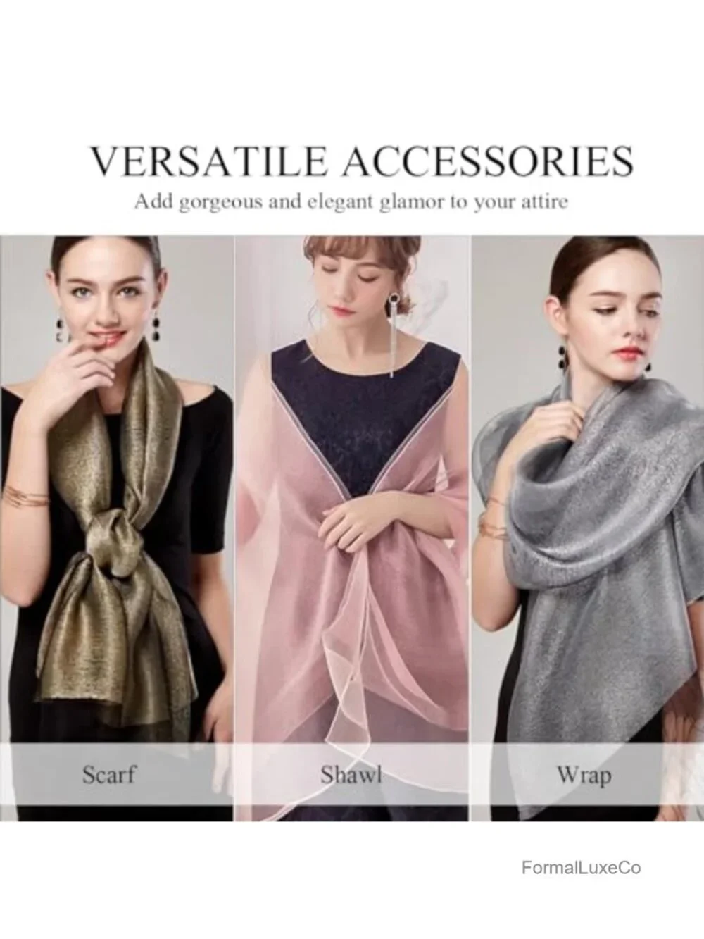 Organza Silk Scarf Women Sheer Shawl Wrap Lightweight Stole Evening Party